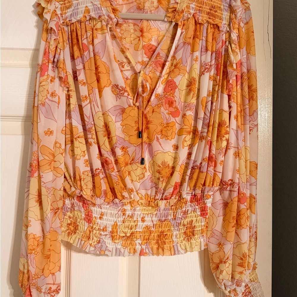 Free People Floral Blouse in Orange and Pink